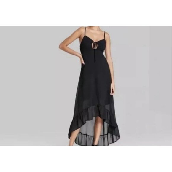 NWT ~ Wild Fable Spaghetti Strap High low Long Black Dress ~ Size Med - Picture 3 of 11